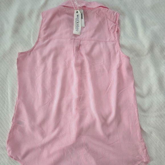 Sleeveless Blouse Pink And White Stripe Button Down, Workshop Republic - Picture 5 of 5